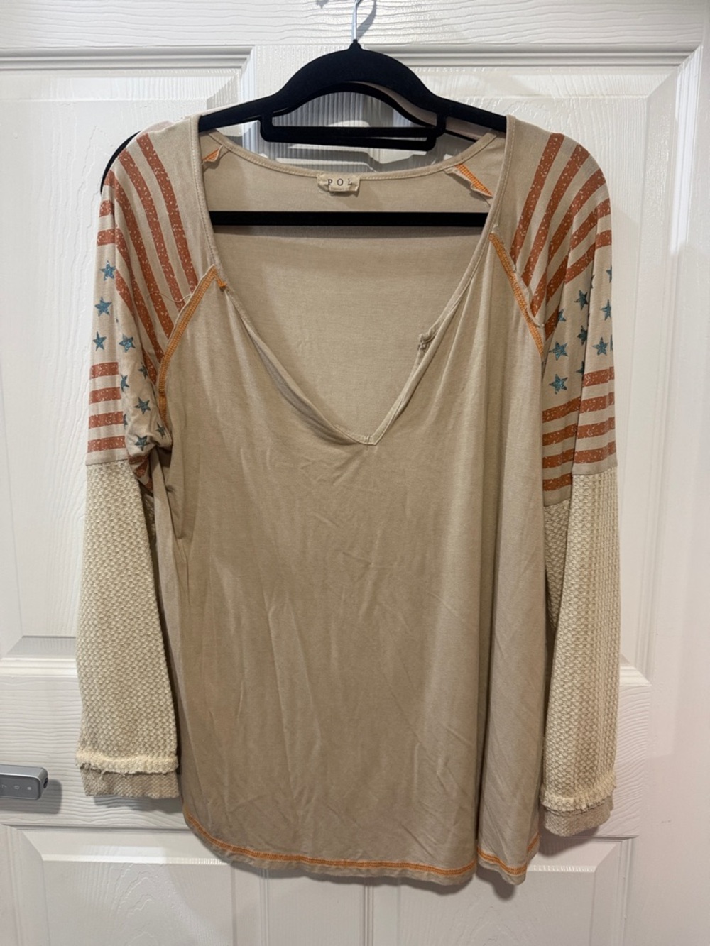 POL Beige Top with Star and Stripe Sleeves